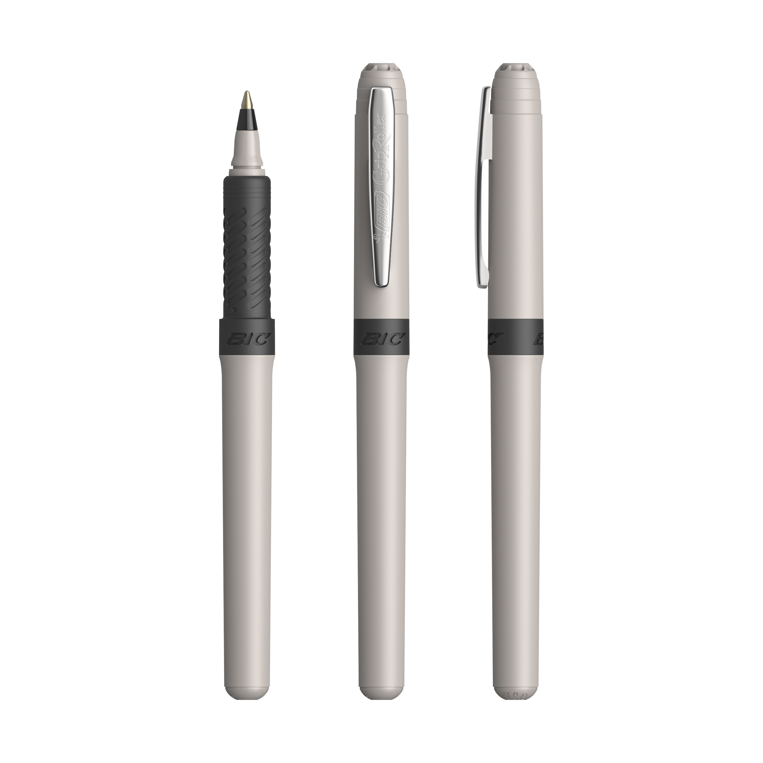 Roller publicitaire BIC® Grip Roller Gris - Chrome - encre noire
